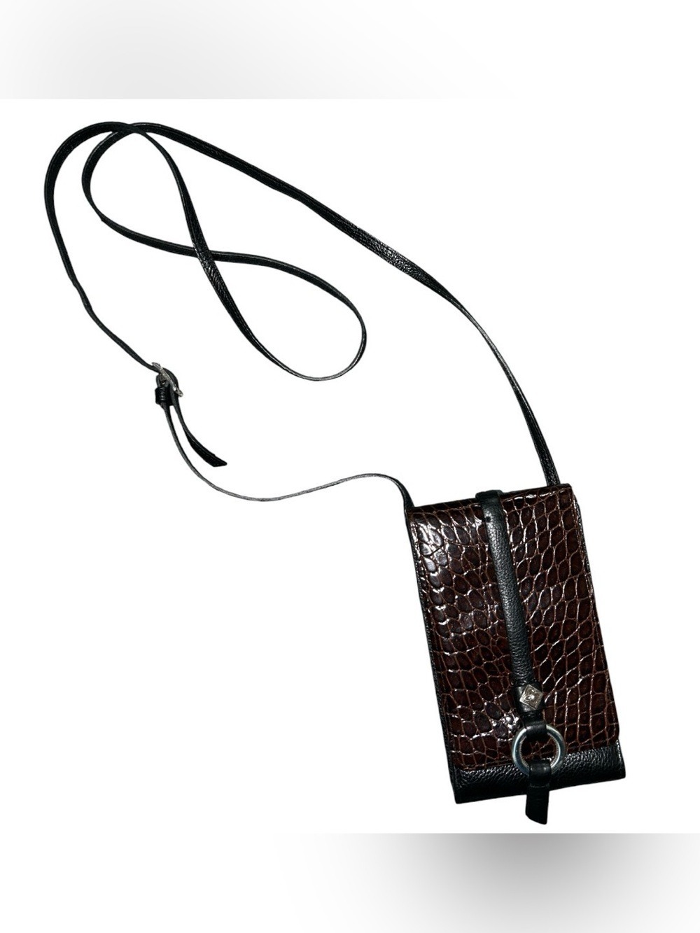 Brighton Brown Croc Embossed Leather Crossbody Bag - Picture 2 of 7